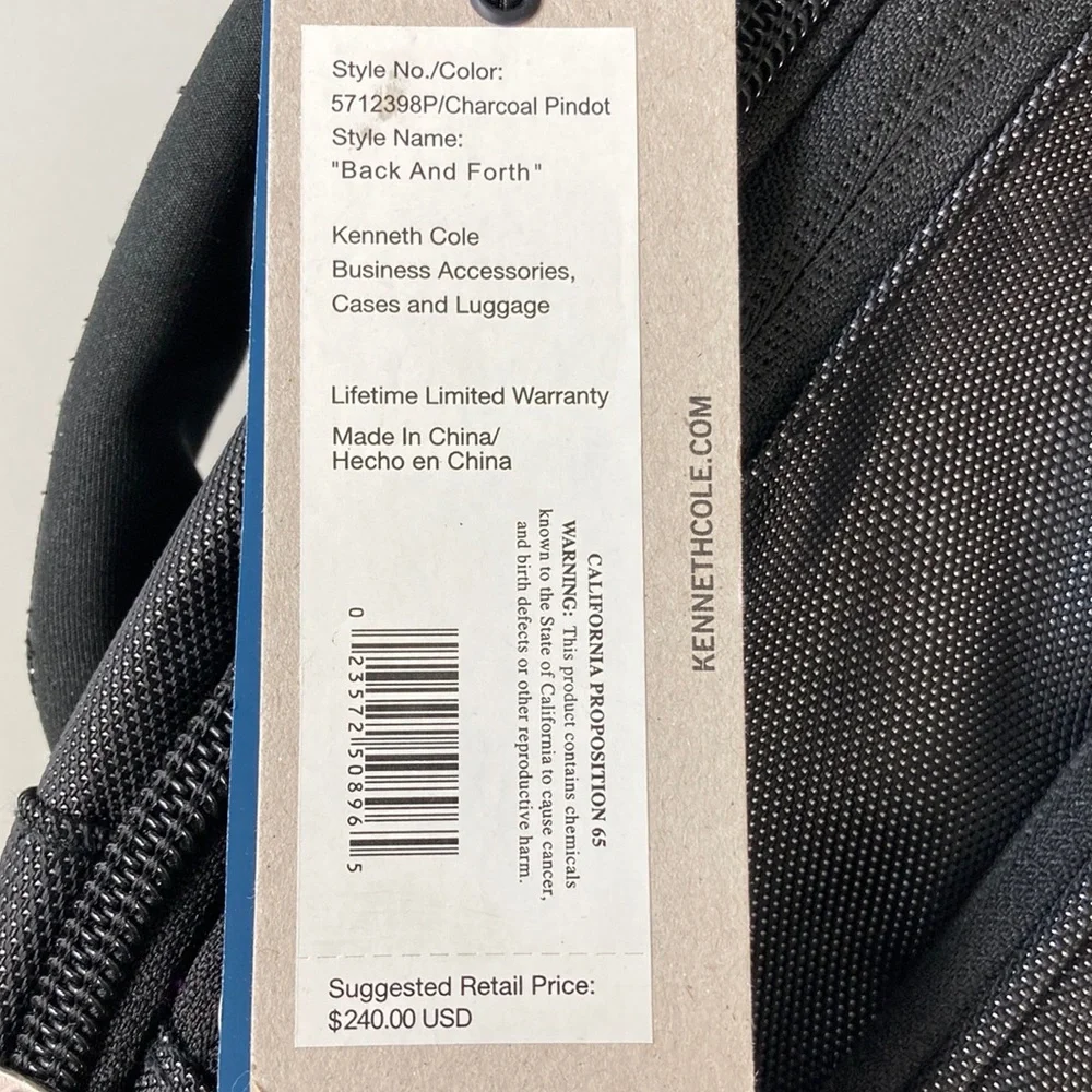 NEW Kenneth Cole RFID Business Travel Commuter Backpack